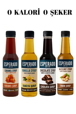 Şekersiz (SUGAR FREE)- Vanilya * Fındık * Karamel * Çikolata Aromalı Kahve Şurubu 4 Lü Set 4.x250 ml ürün fotoğrafı
