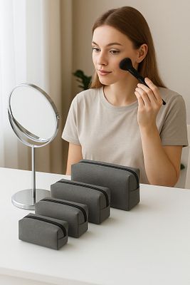 Gri Suni Matruşka Makyaj Çantası 4 Adet ürün fotoğrafı