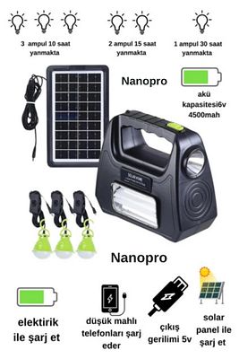 At-999 Solar Güneş Enerjili Aydınlatma Sistemi Kamp Lambası 3 Adet Lambalı En İyi Fiyat ürün fotoğrafı