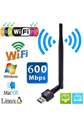 Usb Kablosuz Wireless 600 Mbps Wifi Çekim Yükseltici Adaptör Pc Ağ Lan Kartı Antenli Güçlendirici ürün fotoğrafı