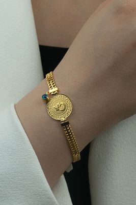 22 Ayar Çeyrekli Zincir Altın Kulp Nazarlıklı Bileklik ürün fotoğrafı