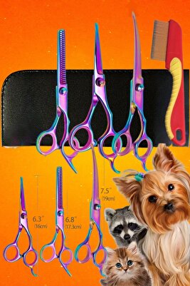 Rainbow Kedi Köpek Profesyonel Pet Kuaför Makas Seti 4 Parça Kavisli ürün fotoğrafı