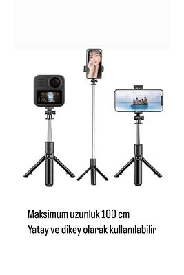 Siyah Kablosuz Kumandalı Telefon Selfie Çubuğu Monopod Ayaklı Tripod Bluetooth 100 Cm ürün fotoğrafı