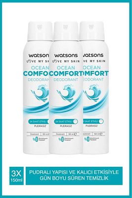 Ocean Comfort Deodorant Sprey Pudrasız 150 ml X3 Adet ürün fotoğrafı