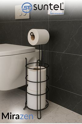 Yedekli WC Kağıtlık - Siyah Tuvalet Kağıdı Standı - Banyo Aksesuarı ürün fotoğrafı