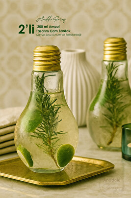 2 ADET 200 ml Ampul Tasarım Cam Bardak Trend Meyve Suyu Sunum Ve Tatlı Bardağı | Vazo - 2 Adet ürün fotoğrafı