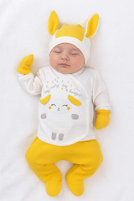 Hastane Çıkışı Organik Kumaş 100% Pamuk Kuzucuk Postlu Nakış İşlemeli 5 li Set. ürün fotoğrafı