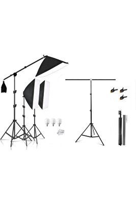 Ürün Reklam Stüdyo Video Fotograf 3x65w Ampüllü Sürekli Işık Seti 150x200cm Arka Plan Fon Tutucu ürün fotoğrafı