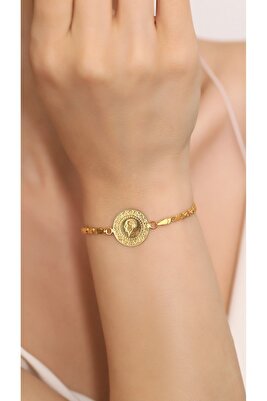 22 Ayar Çeyrekli 14 Ayar Pullu Zincirli Bileklik 20 cm ürün fotoğrafı