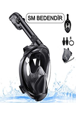 SM BEDEN Siyah Tam Yüz Dalış Maskesi Su Altı Keşif Maskesi Slikon Şnorkel Full Face Mask ürün fotoğrafı