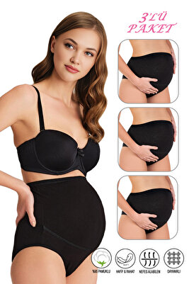 Özkan 23582 3'lü Paket Kadın Siyah Renk Pamuklu Likralı Süprem Hamile Lohusa Yüksek Bel Bato Külot ürün fotoğrafı