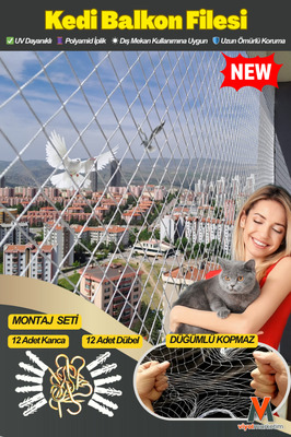Kedi Ve Kuş Balkon Filesi 2,5x10m – Uv Dayanıklı Güvenlik Filesi Kanca Ve Dübel Dahil ürün fotoğrafı