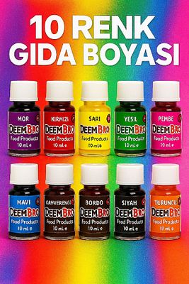 Gıda Boyası Seti 10 Adet 10 Renk 10 Ml X 10 Adet Su Bazlı Sıvı Gıda Boyaları 10 Lü ürün fotoğrafı