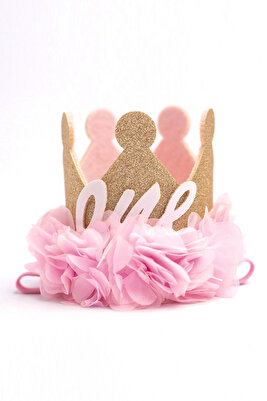Pembe 1 Yaş Kraliçe Doğum Günü Tacı ürün fotoğrafı