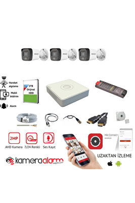 3 Kameralı Dahili Mikrofonlu 7/24 Renkli Güvenlik Kamerası Seti - Uzaktan Izleme - 1tb Hdd ürün fotoğrafı