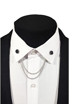 Siyah Taşlı Gömlek Yaka İğnesi Yaka Zinciri ürün fotoğrafı