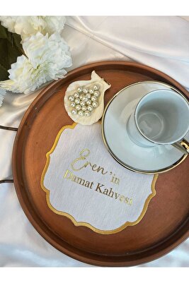 Söz &amp; Nişan Tepsisi Için Söz Mendili Kişiye Özel Kenarları Nakışlı Gold Mendil ürün fotoğrafı