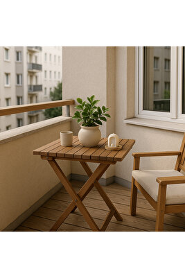 Ahşap Katlanır Balkon Masası Bahçe Masası Piknik Masası 50x50 Cm Ceviz Renk ürün fotoğrafı