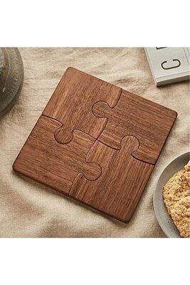 Ahşap Desenli Puzzle Mdf Bardak Altlığı 4lü Set 10x10 Cm Masaüstü Dekorasyon Eşyası ürün fotoğrafı