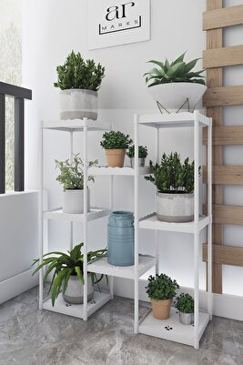 Işıl 8 Raflı Plastik Beyaz Saksılık Dekoratif Çiçeklik Saksı Standı 323_k_b ürün fotoğrafı
