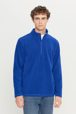 Erkek Saks Mavi Anti-pilling Tüylenme Yapmayan Isı Koruyan Standart Fit Dik Yaka Polar Sweatshirt ürün fotoğrafı