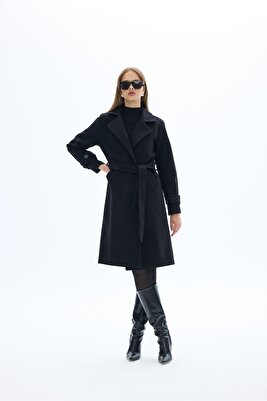 Kuşaklı Siyah Kaşe Kaban / Collection ürün fotoğrafı