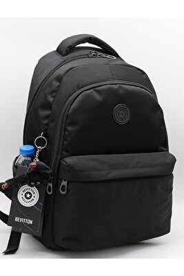 Su Geçirmez Kumaş Okul Çantası Unisex Siyah Okul Sırt Çantası 2200 Siyah ürün fotoğrafı
