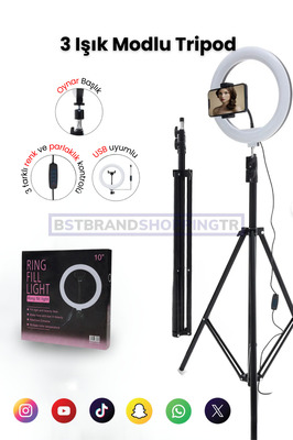 10"inç Ring Light Youtuber Tiktok Çekim Işıklı Telefon Tutucu Influencer Makyaj Işığı 2.10 m Tripod ürün fotoğrafı