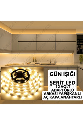 Mutfak Dolabı Için 5 Mt Gün Işığı Şerit Led 12v Adaptör Aç Kapa Anahtarlı ürün fotoğrafı