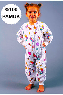 Elyafsız Organik Kışlık Uzun Kollu Çift Kat %100 Pamuk Pazen Lolipop Çocuk Bebek Uyku Tulumu ürün fotoğrafı