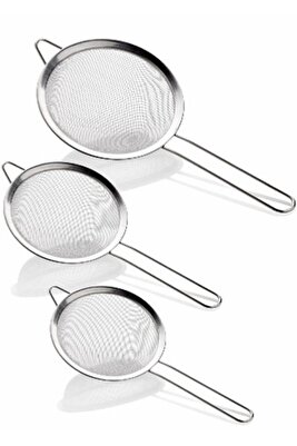 3'lü Paslanmaz Tel Süzgeç, Pirinç Süzgeci, Çelik Süzgeç, Metal Süzgeç ( 13-11-10 CM ) ürün fotoğrafı