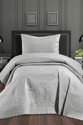 Kapitoneli Tek Kişilik Yatak Örtüsü Gri ürün fotoğrafı