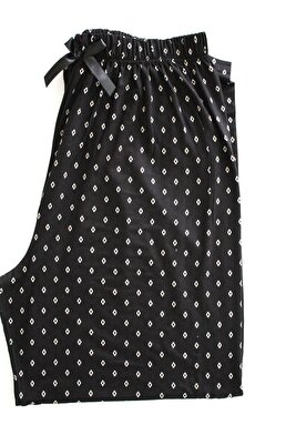 Büyük Beden Pijama Altı Modal Kumaş Modern Kaliteli Siyah Desenli Kadın Alt Giyim ürün fotoğrafı