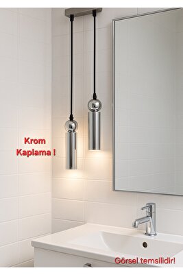 Sparg 2'li Metal Tavan Sarkıt Krom Kaplama Modern Avize (Gün Işığı Led Ampuller Dahildir) ürün fotoğrafı