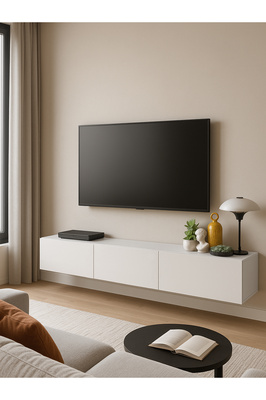 Cercei Tv Ünitesi 180 Cm Beyaz - Duvara Monte, Modern Tasarım, Şık Dayanıklı, Kolay Montaj Kurulum ürün fotoğrafı