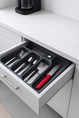 Uzayabilen Çekmece İçi Çatal Bıçak Kaşıklık, Füme Ayarlanabilir Düzenleyici, Organizer (29,5x53,5cm) ürün fotoğrafı