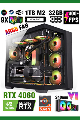 Mirage X32 Ryzen 7 5700X 32GB 1TB M.2 SSD 8GB RTX4060 Sıvı Soğutmalı Hazır Sistem Oyuncu Bilgisayarı ürün fotoğrafı