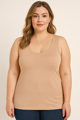 Kahve Pamuklu Büyük Beden Kalın Askılı Kadın Atlet ürün fotoğrafı