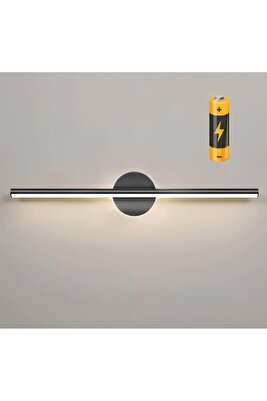 Modern Kablosuz Tak Çalıştır Ledli Pilli Aplik Banyo Tablo Ayna Duvar Aydınlatma Siyah Pil Dahildir ürün fotoğrafı