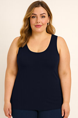 Lacivert Pamuklu Büyük Beden Kalın Askılı Kadın Atlet ürün fotoğrafı