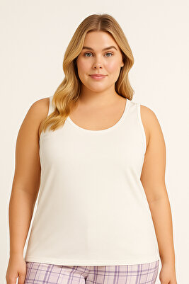 Ekru Pamuklu Büyük Beden Kalın Askılı Kadın Atlet ürün fotoğrafı