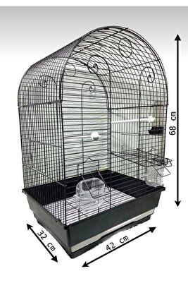 Muhabbet Kuşu Ve Papağan Için Siyah Kaplama Kuş Kafesi 64x43x33 ürün fotoğrafı