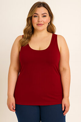 Bordo Pamuklu Büyük Beden Kalın Askılı Kadın Atlet ürün fotoğrafı