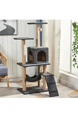 Antrasit B-07 Hamaklı Yuvalı Lüx Kedi Evi - Kedi Tırmalama Evi ürün fotoğrafı