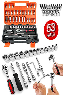 53 Parça Lokma Anahtar Takımı Bits Uç Cırcır Tornavida Seti Oto Tamir ve Ev Alet Çantası ürün fotoğrafı