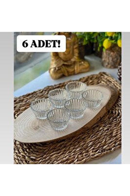 6 Adet Mini Cam Sosluk Kahve Yanı Lokumluk Reçellik Sunumluk Dekoratif Tabak ürün fotoğrafı