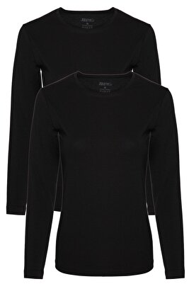 Kadın Siyah 2 Li Uzun Kollu Pamuklu Likralı Fanila 6217 ürün fotoğrafı