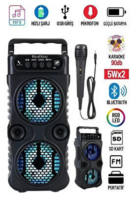 Bluetooth Hoparlör Parti Hoparlörü Karaoke Mikrofon Hediyeli Işıklı Ses Bombası Radyo Usb Sd Girişli ürün fotoğrafı