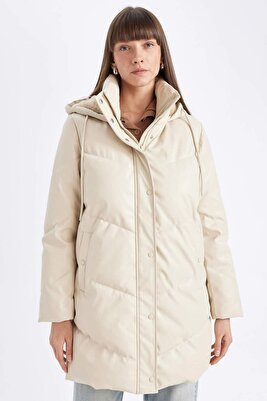 Su Geçirmez Uzun Şişme Mont Parka Isı Yalıtımlı Kapitoneli Kapüşonlu Puffer A0873AX24WN ürün fotoğrafı