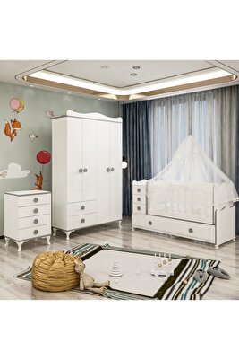 Melina Yıldız 4 Kapaklı Bebek Odası Takımı Gri- Yatak Ve Uyku Seti Kombinli ürün fotoğrafı